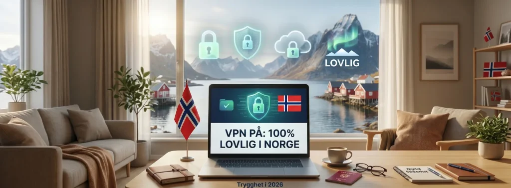 Bærbar datamaskin som viser at VPN er 100 % lovlig i Norge