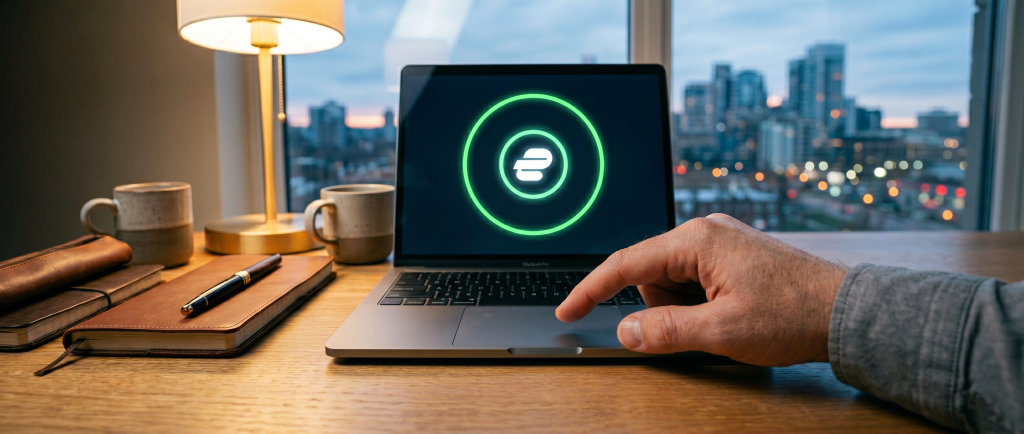 Bruker som kobler seg til ExpressVPN på en bærbar datamaskin for maksimal sikkerhet og hastighet