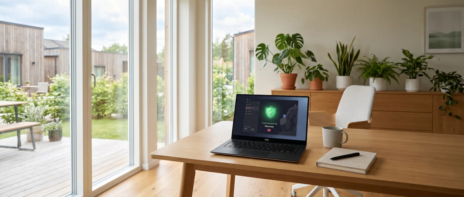 Bruker som jobber på bærbar PC med den beste vpn for windows i et skandinavisk hjemmekontor