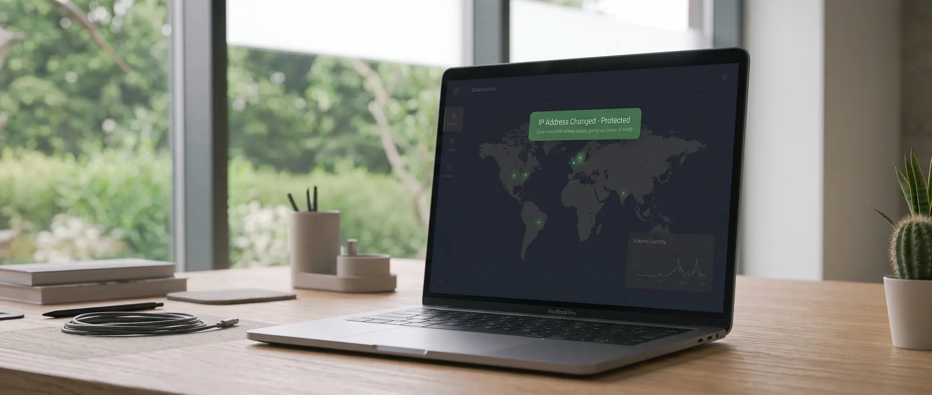 Bærbar datamaskin på trebord som viser hvordan endre ip-adresse med VPN