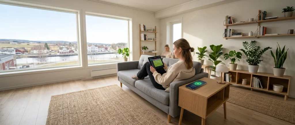 Nettbrett på stuebord som strømmer fotballkamp med stabil VPN-forbindelse for å se premier league billigere